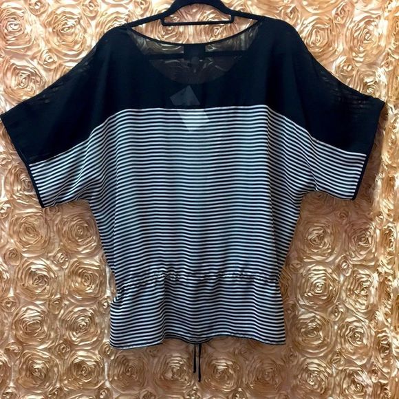 NWOT ๐ ECI Black/White Striped Top/Blouse - Picture 3 of 8